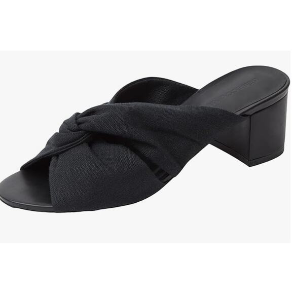 Rebecca Allen Twist Heels 10 Black Linen NWOT Sandals Mules Slip On Travel - Picture 3 of 11